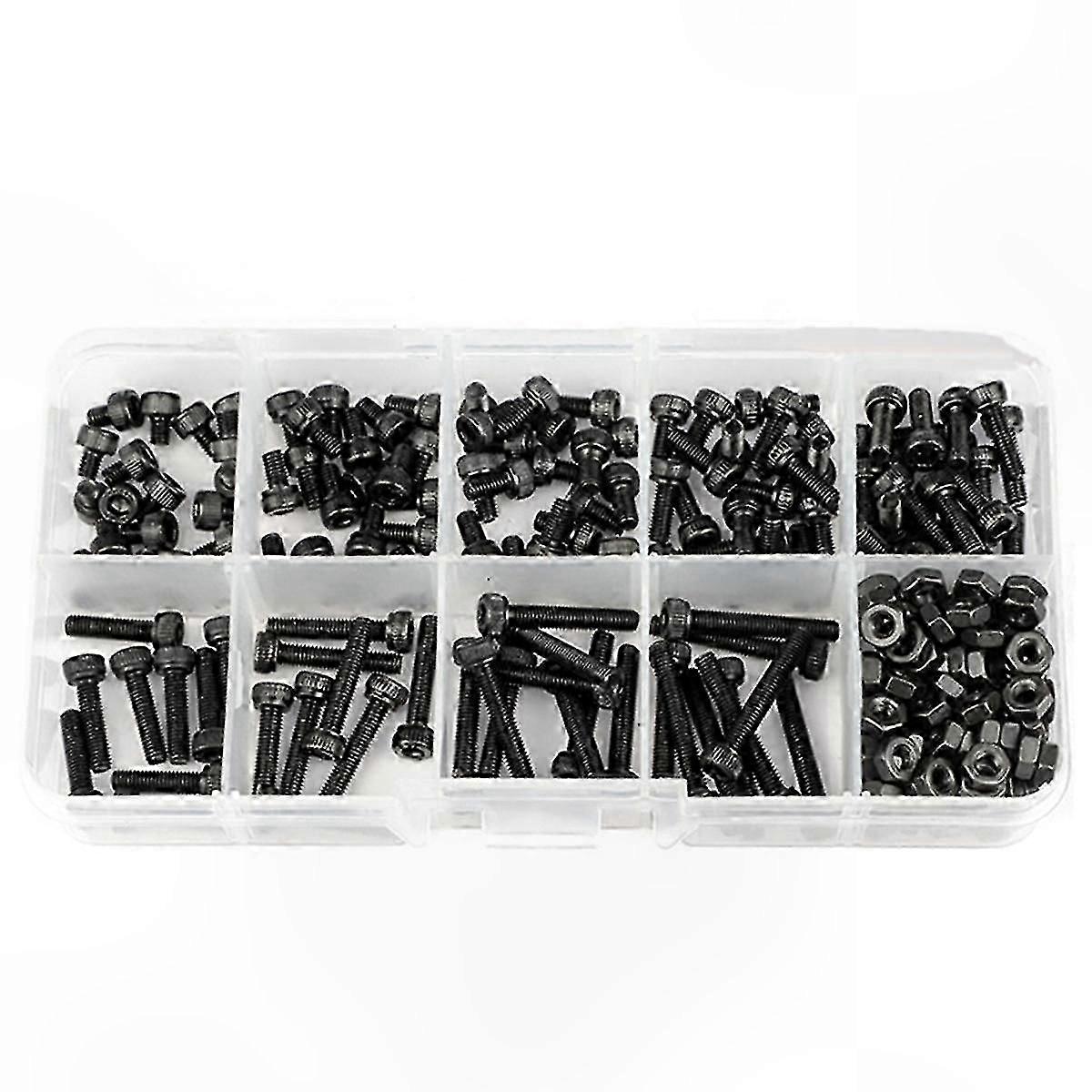 Black 12.9 Grade Hex Socket Screws Round Cap Head Bolts Nuts Assortment Kit DIN912 Standard M3 Size
