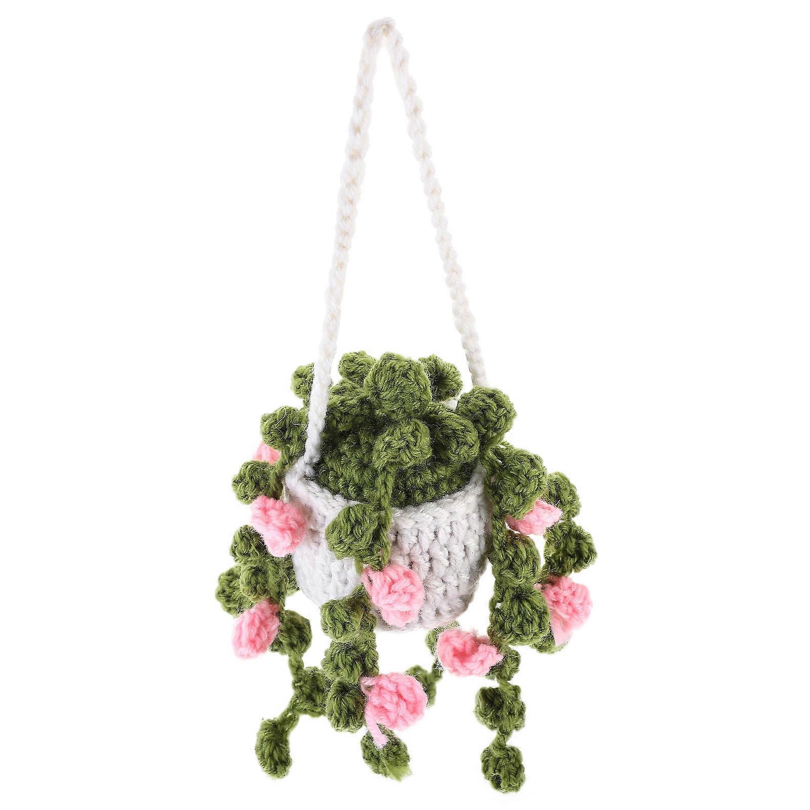 Dekor İçin Tığ İşi Araba Askı Süsü 5 Adet Pembe Yün İplik Sepeti