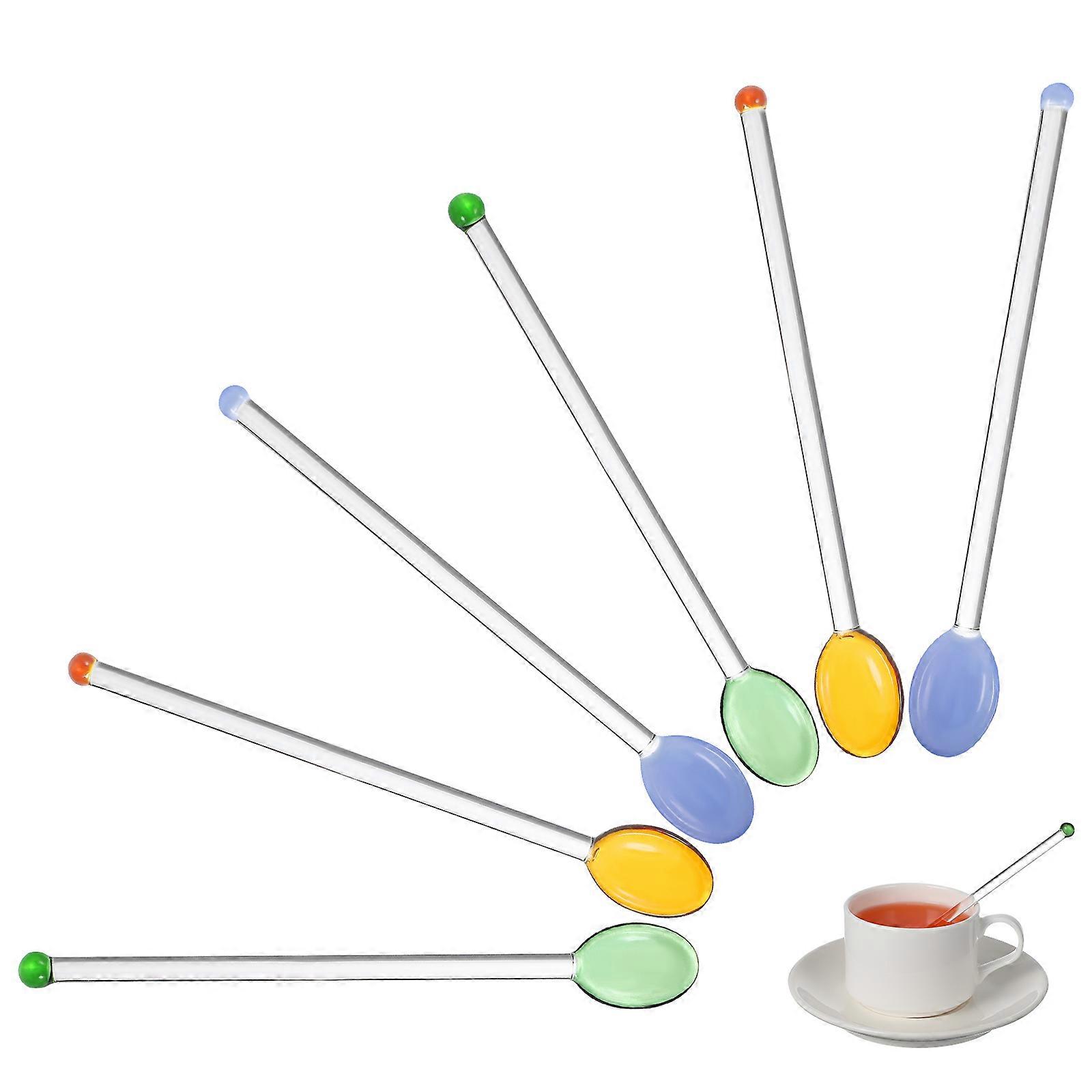 Swizzle Sticks 6Pcs Long Handle Drink Stirring Beverages for Bars and Coffee Shops in Assorted Color Crafted from Glass