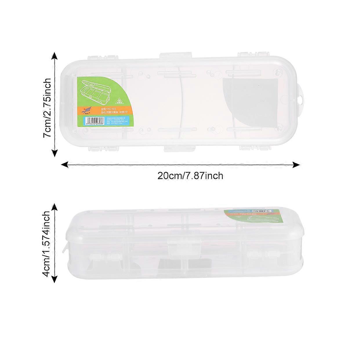Plastic Pen Case Double-Layer Pencil Storage Box for Pencil Holding 2Pcs