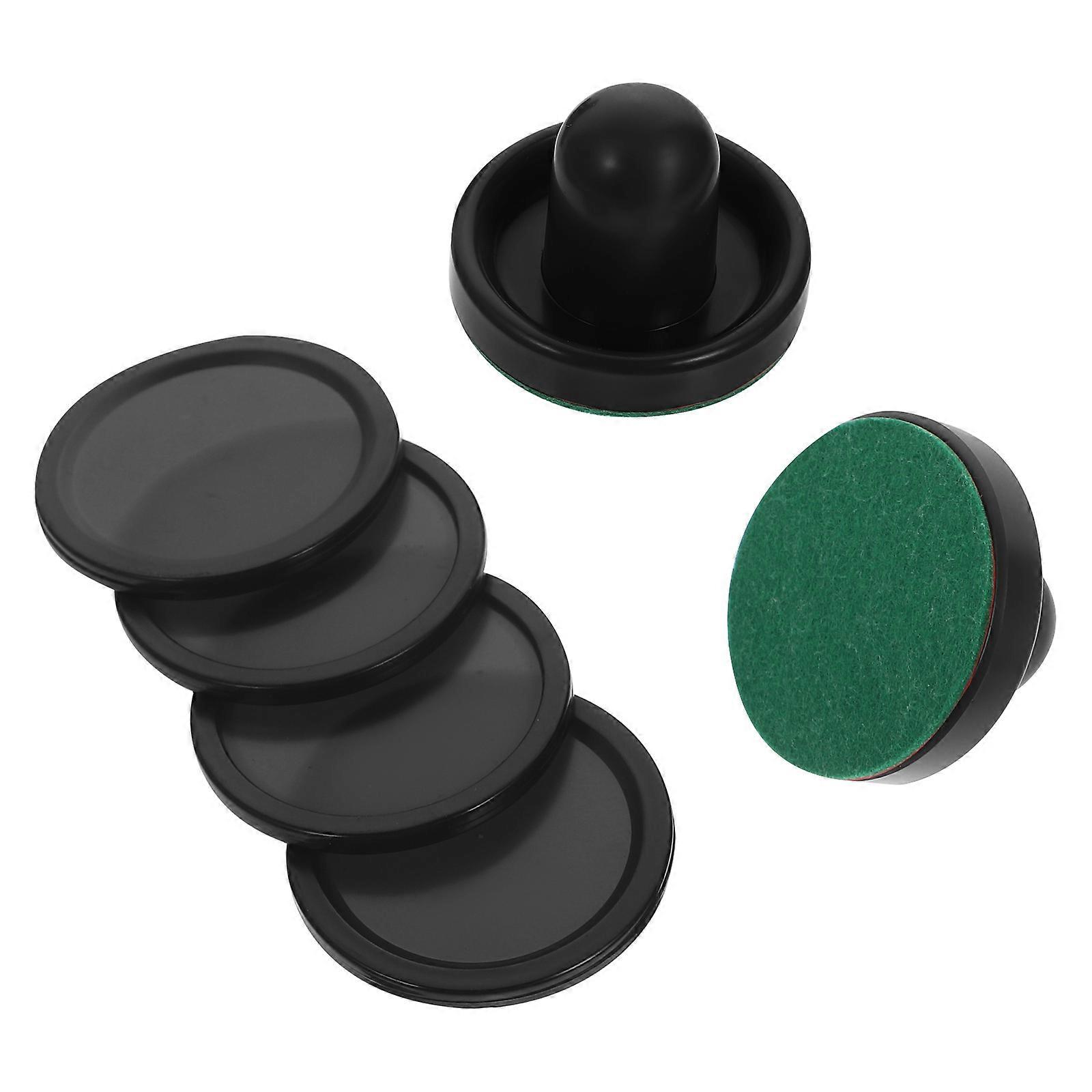 Plastic Hockey Accessories for Playing 4Sets Black Air Hockey Pushers and Pucks