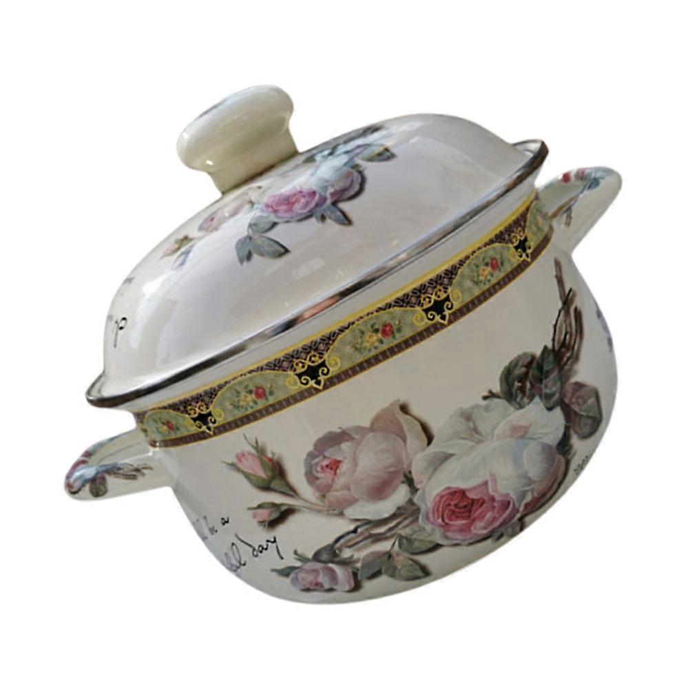 Cooking Pot for Kitchen 2Pcs Beige Enamel Stew Pot with Lid