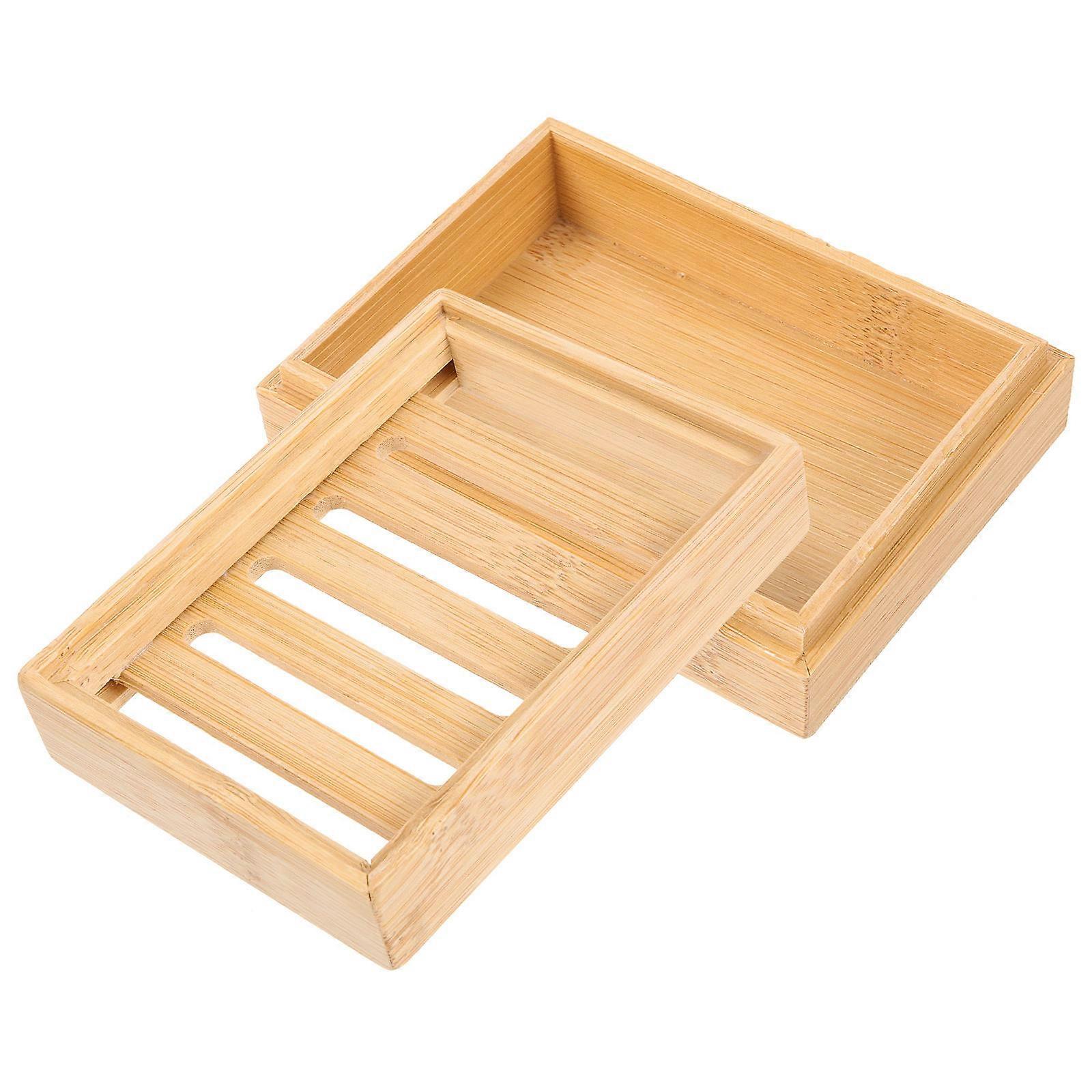 Bathroom Bamboo Soap Holder for Storage 4Pcs Beige Soap Drain Tray
