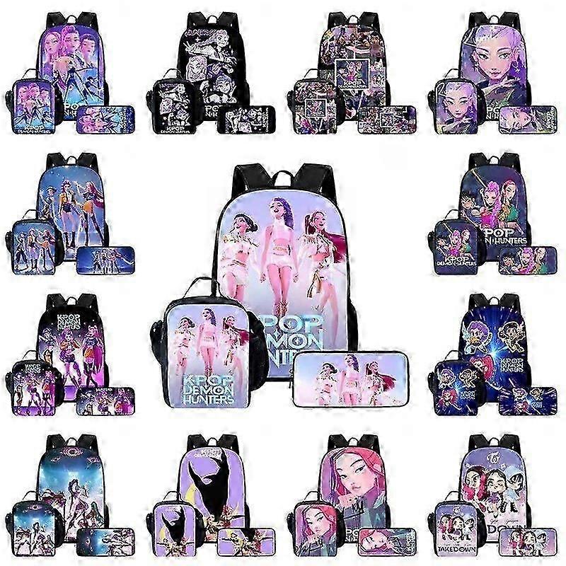Sac à dos Kpop Demon Hunters - Sac à dos scolaire avec sac à lunch et trousse (A à Z)