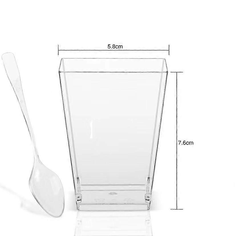 Square plastic cup + spoon - 50 pieces transparent