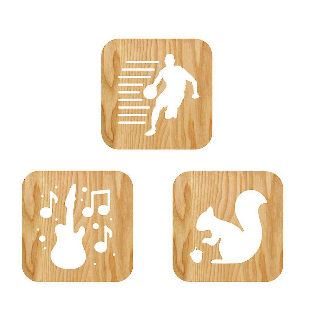 Wooden Night Light 2Pcs for Lighting 3D Squirrel Carved LED Lamp