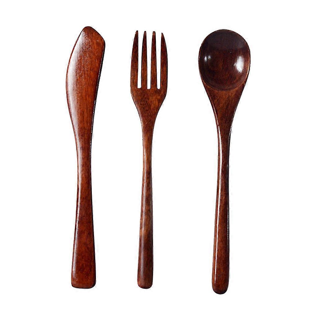 Wooden Cutlery Set Flatware Set for Eating Use 3Pcs Spoon Fork Portable