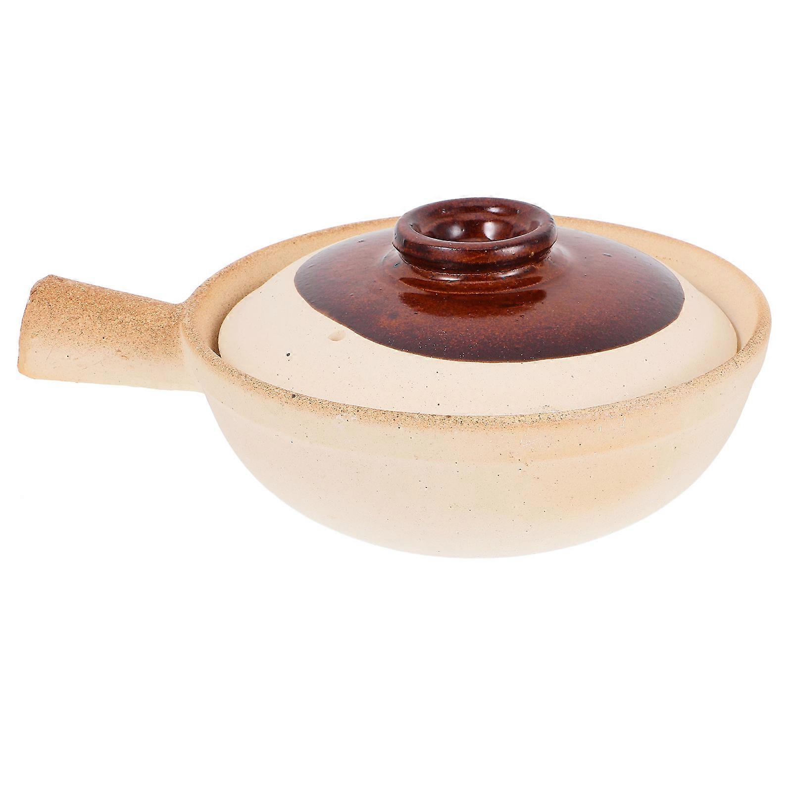 Beige Ceramic Cooking Pot Set for Soup with Lid 4Pcs Terracotta Stew