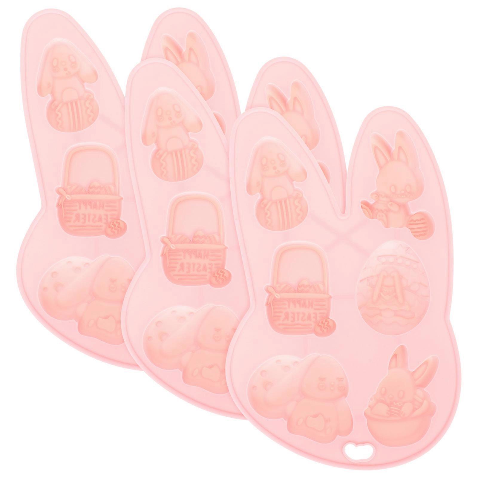 12Pcs Silicone Easter Mold for DIY Baking Pink Bunny Cake Molds