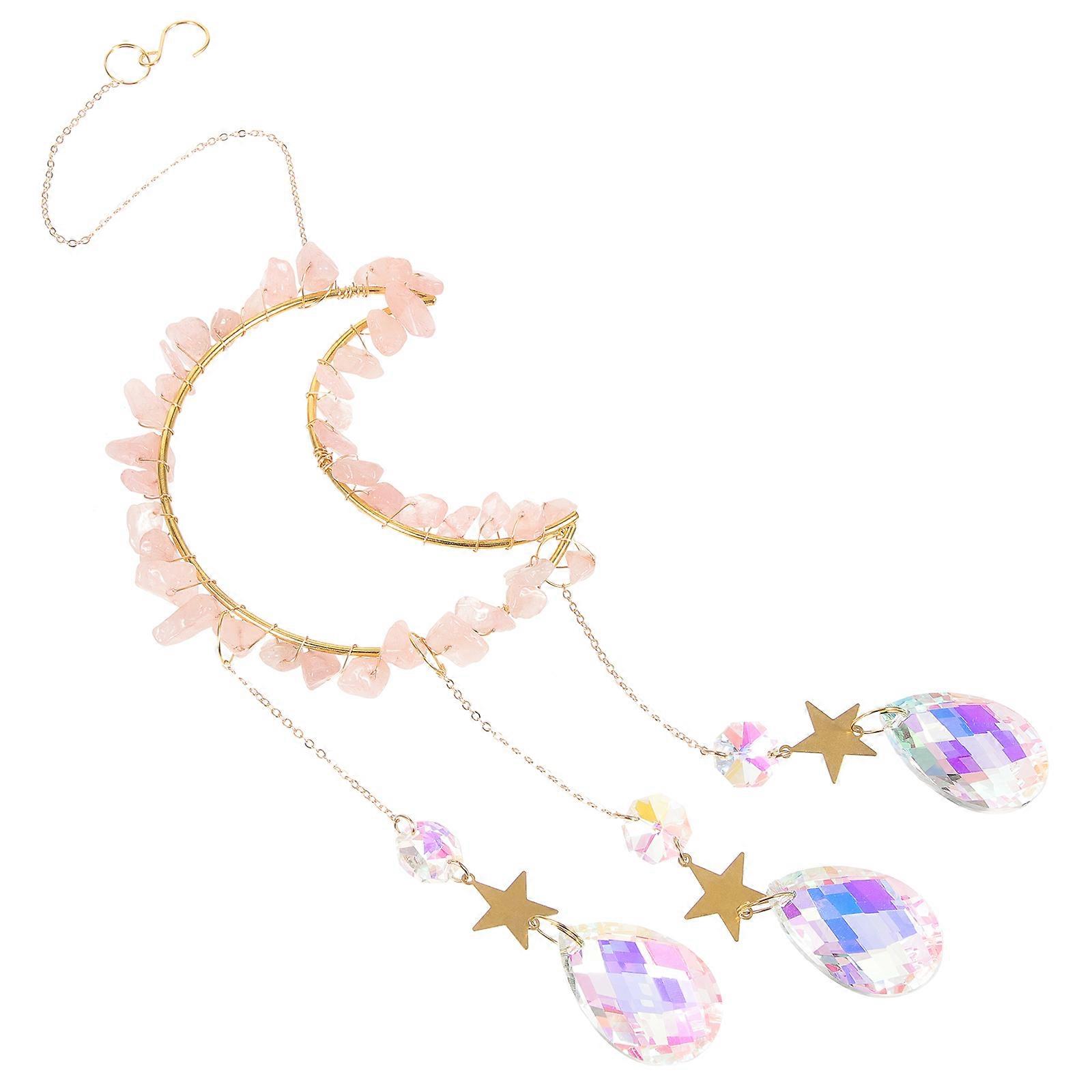 Glass Suncatcher Moon Hanging Decor for Window 3Pcs Set