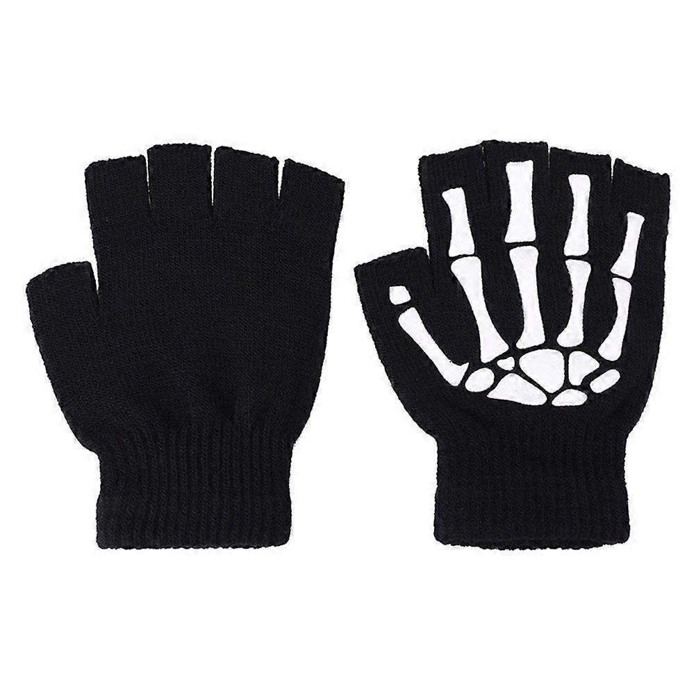 Party Use Halloween Skeleton Gloves 2Pairs Luminous Knitted Gloves