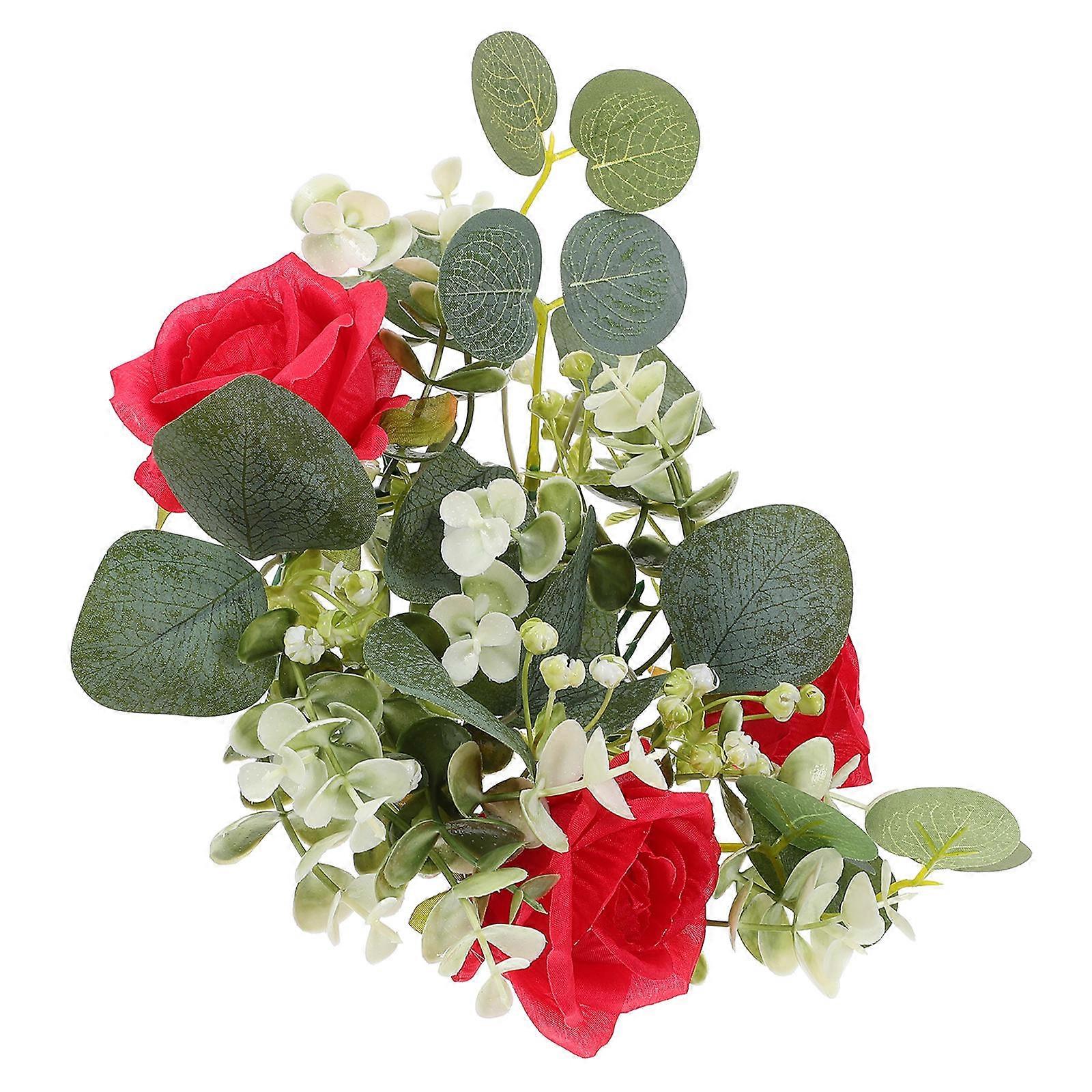 Red Artificial Candle Ring Flower Candle Ring for Wedding 5Pcs