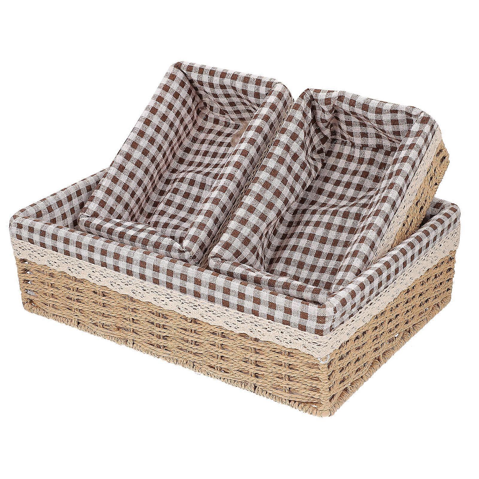 Beige Rattan Storage Basket for Sundry Storage 3Pcs Set