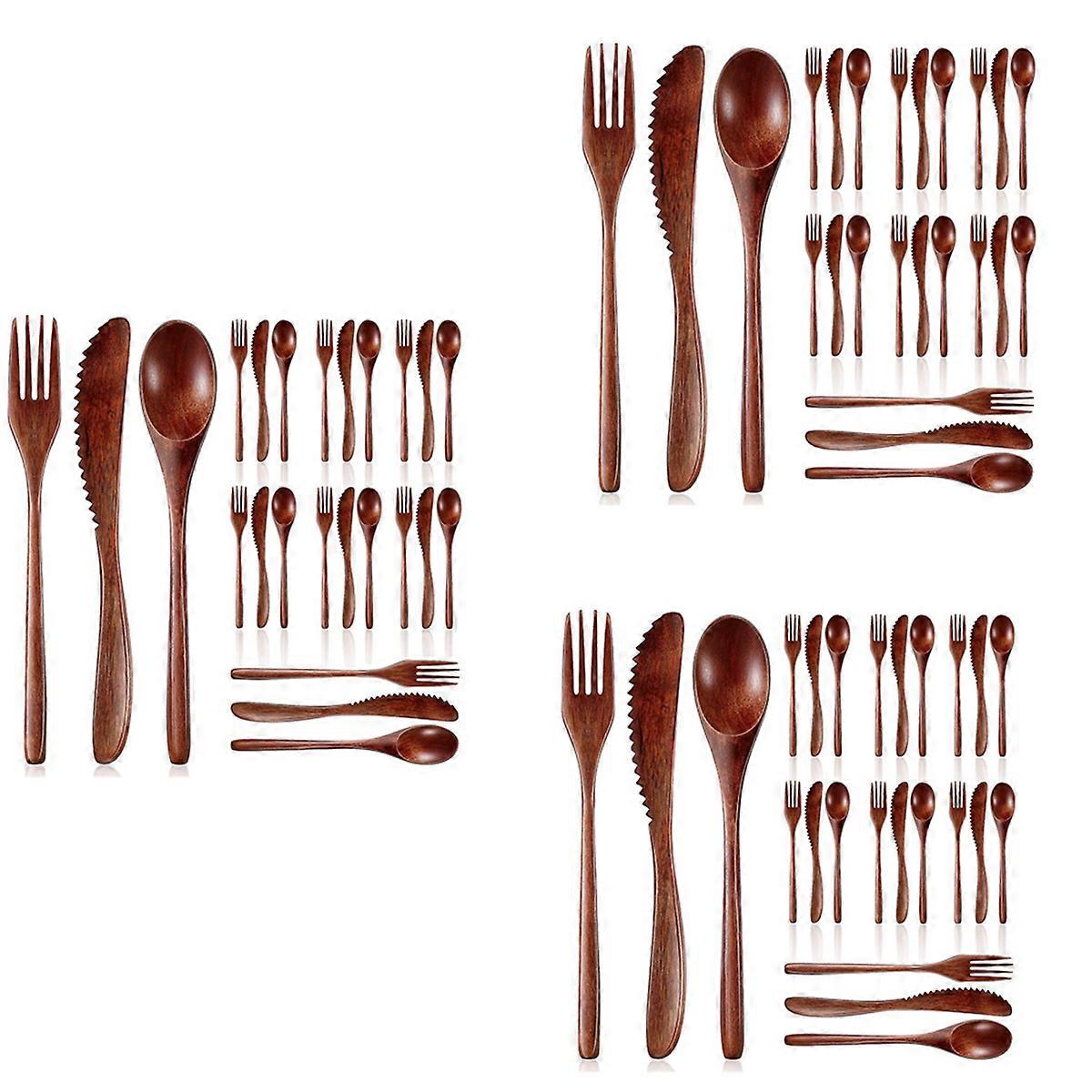 Wooden Spoon Fork Knife Cutlery Set Kitchen Flatware Set (24 Pieces)