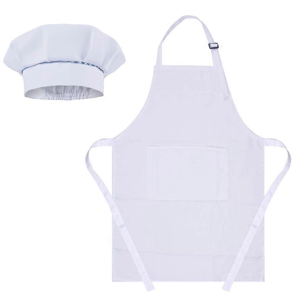 HeroNeo Kids Chef Kitchen Mushroom Hat Apron Set Solid Color Adjustable Bib with Pocket