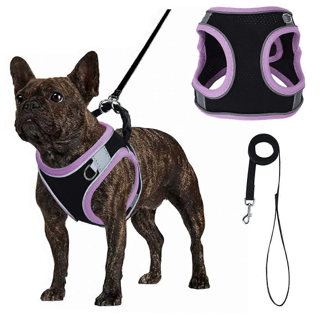 HP199--1pc adjustable vest pet dog & cat harness, black and breathable mesh fabric with colorful edge covering.