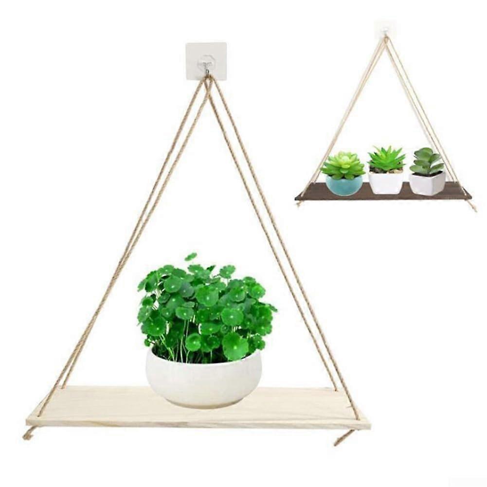 Hanging Shelves for Wall Rustic Recycled Wood Swing Rack With Hooks Indoor Storage Shelf For Plants Wood Color Trumpet