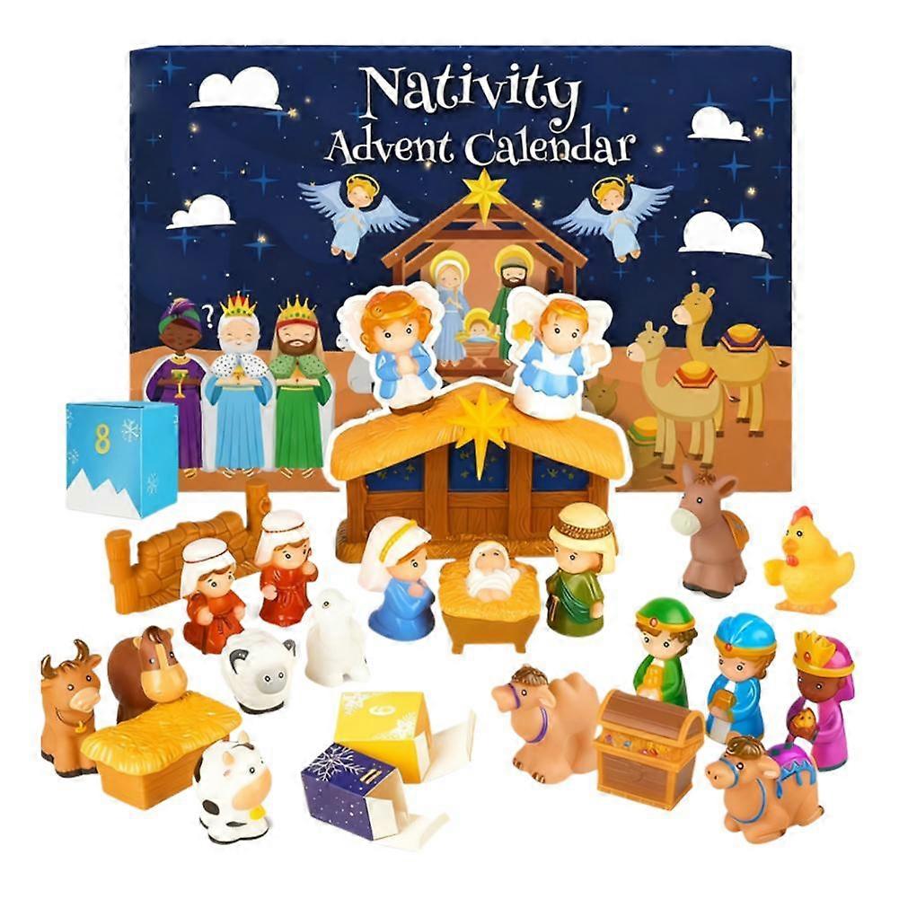 Nativity Scene Christmas Advent Calendar with 24 Windows for Family Holiday Countdown and Festive Decor