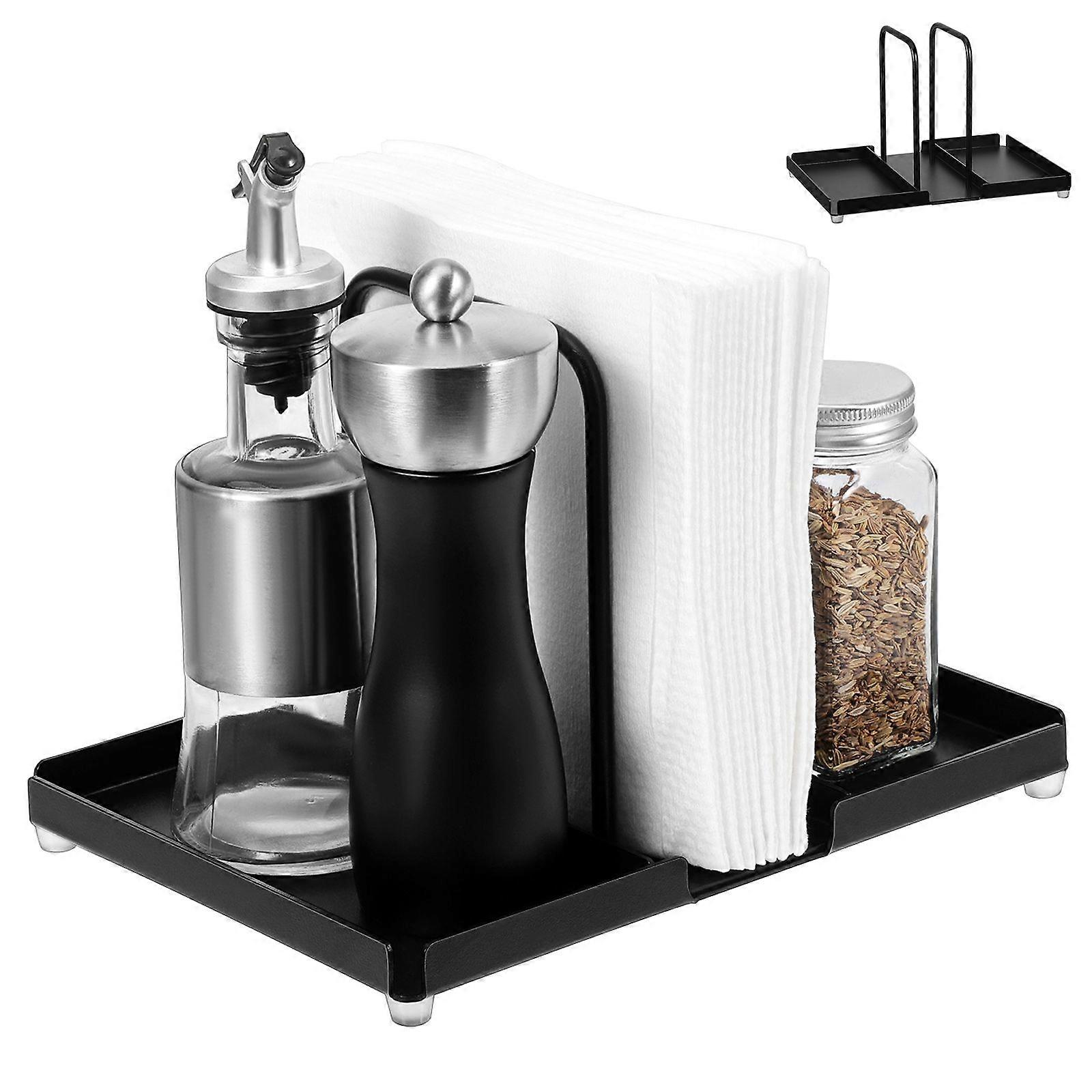 Napkin And Salt And Pepper Holder Napkin Caddy Multi-Functional Kitchen Storage Rack Countertop Shelf For Spices Bottles And Jars