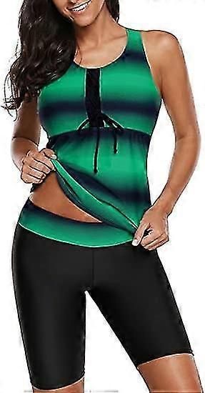 Women's Racer Back Colorblock Print Tannini Swimsuit With Swim Shorts