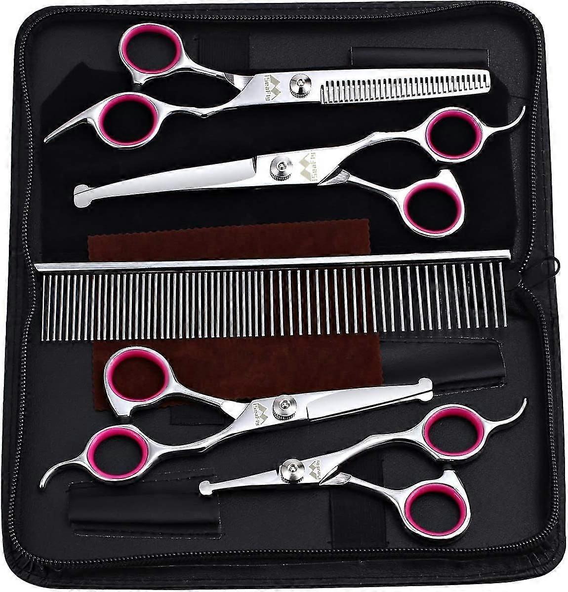 Dog Scissors With Round End, Set Of 5 In 1 Scissors For Dogs, Cat Grooming Scissors In Stainless Steel, D