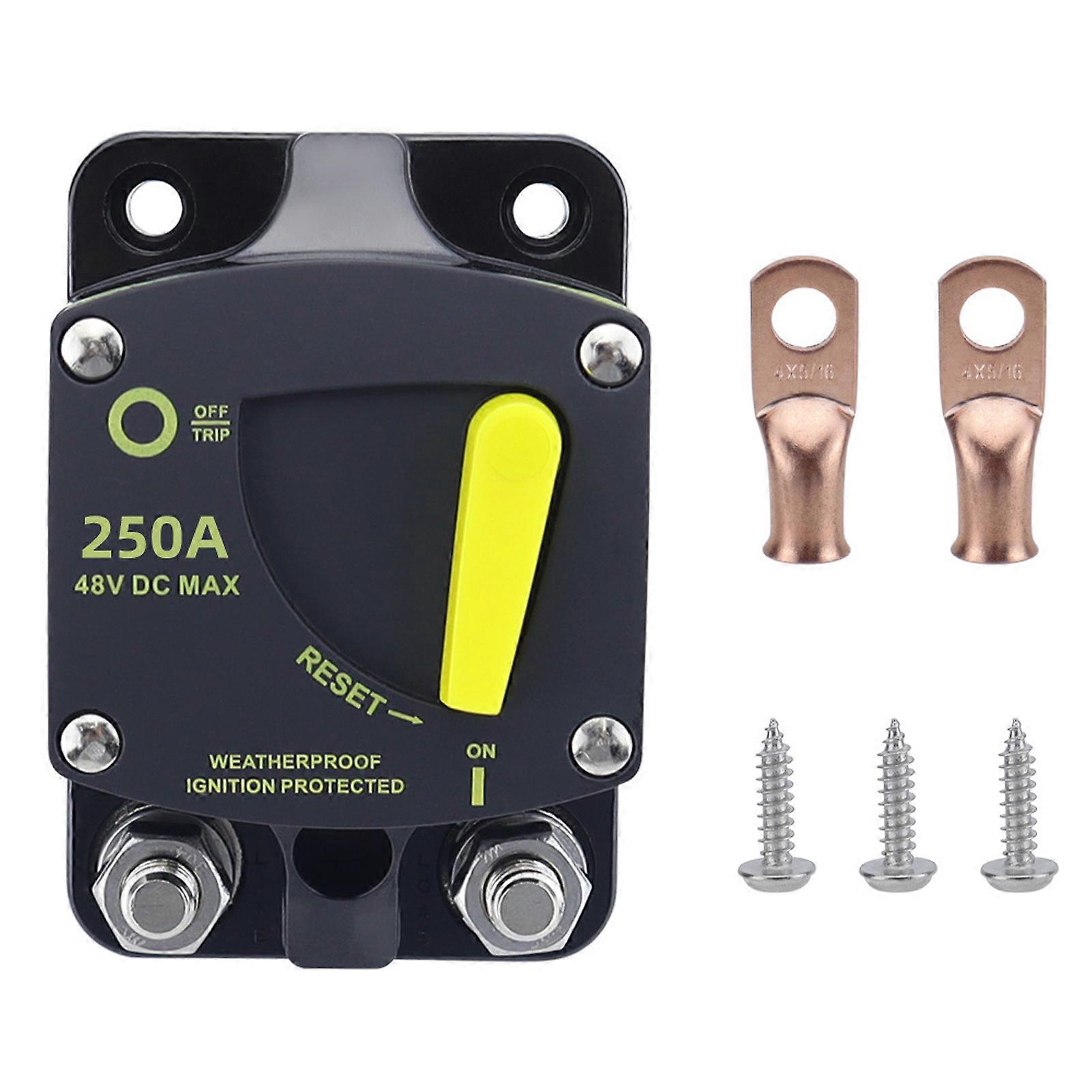 250A Marine Circuit Breaker 12V-48V Boat Circuit Breaker Reset Manually Waterproof Protection for Automobiles, RVs, Yachts, Ships Power Systems Stud 
