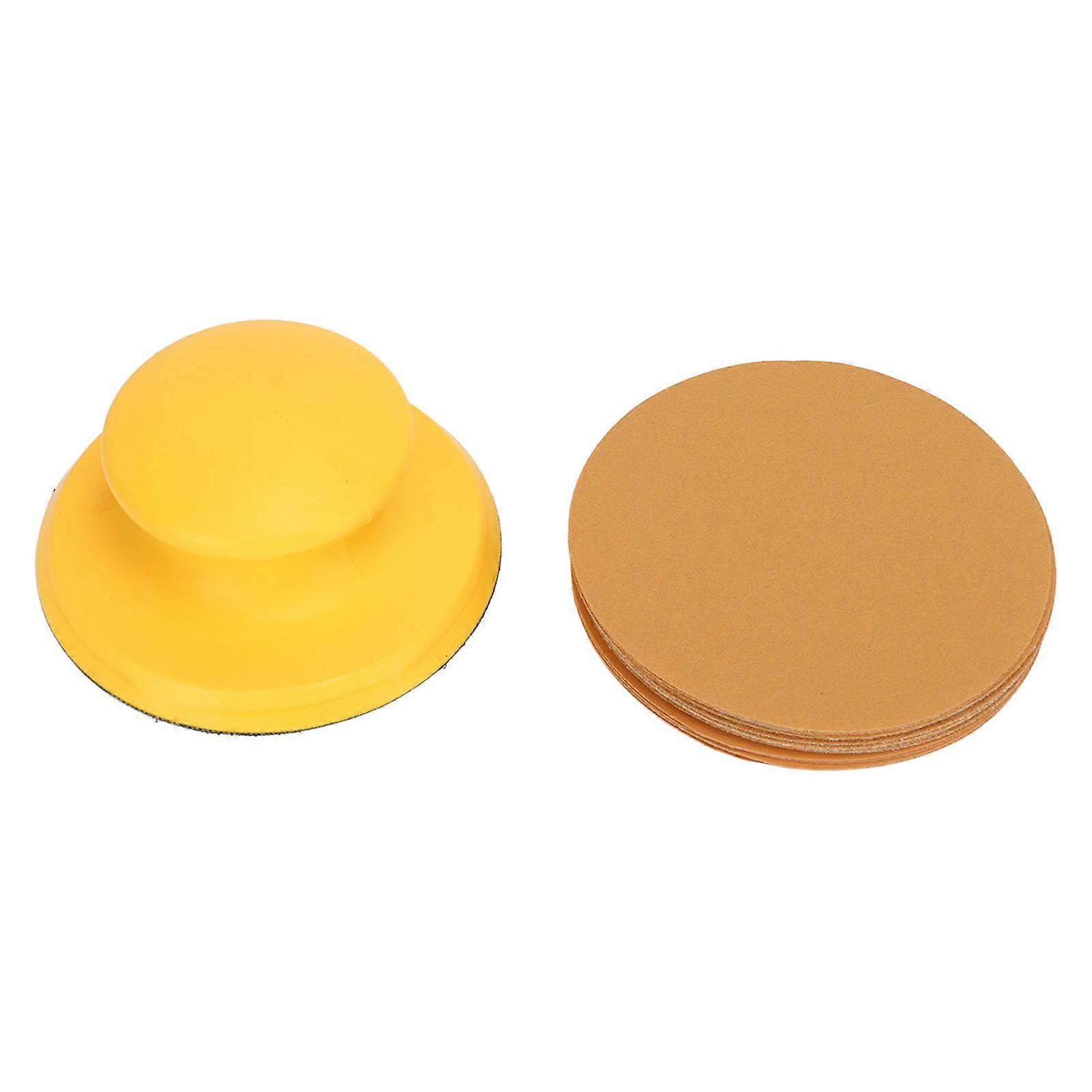 16PCS Hand Sanding Block Hook and Loop Round Shaped Anti Slip Handle Sanding Disc for Woodworking