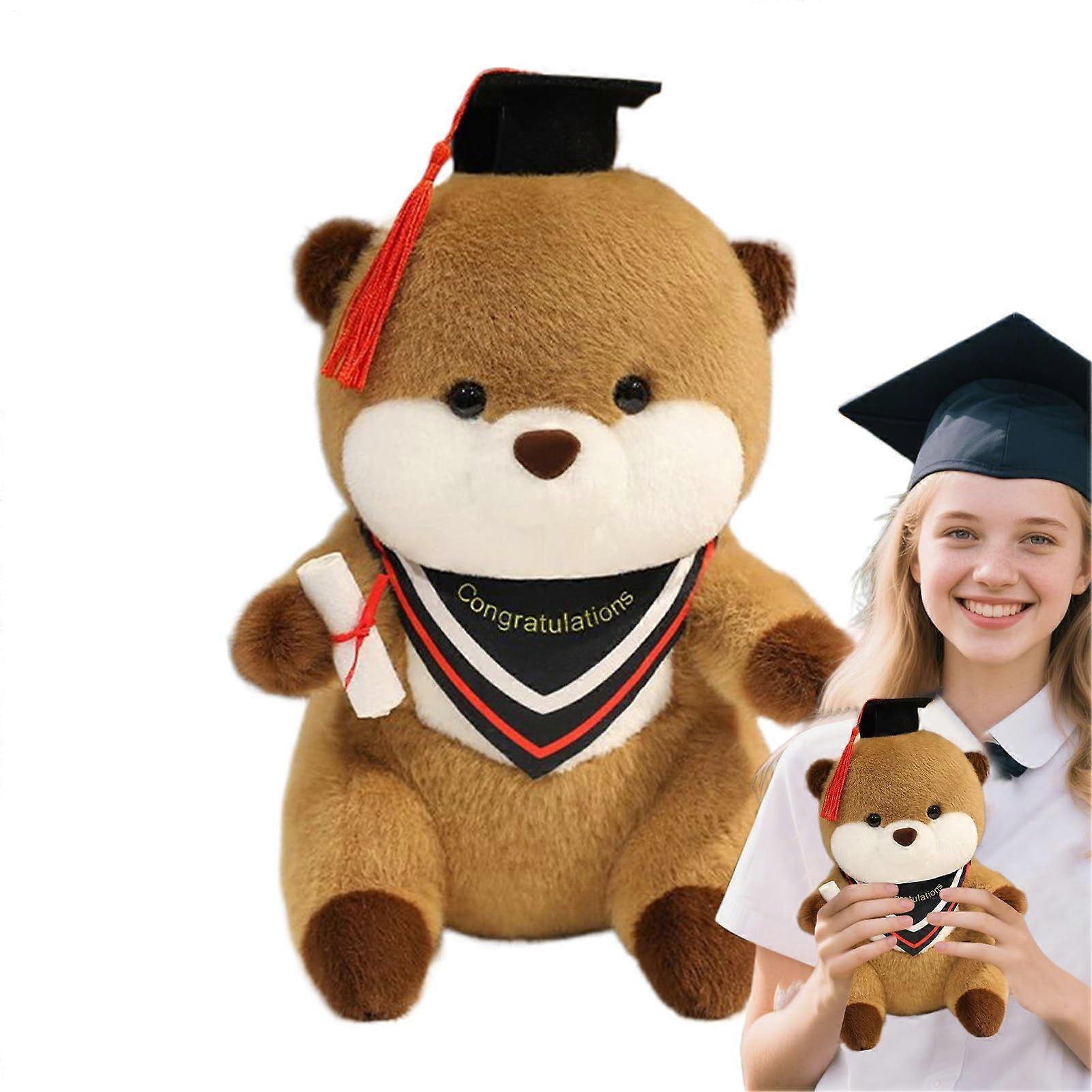 Graduation Plush Otter Throw Pillow With Diploma And Hat, Realistic Plush Animal Gift For Graduates, Red