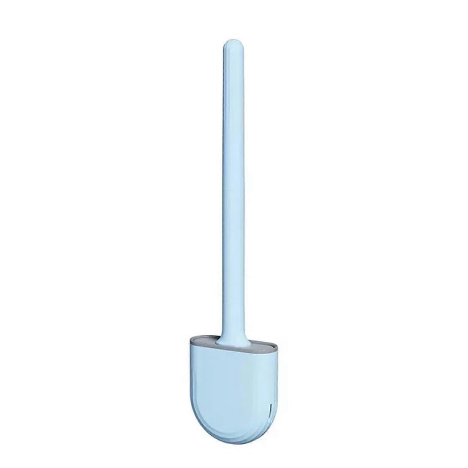 Toilet Brush Water Leak Proof Silicone Base WC Flat Head Quick Drying Holder Set Blue