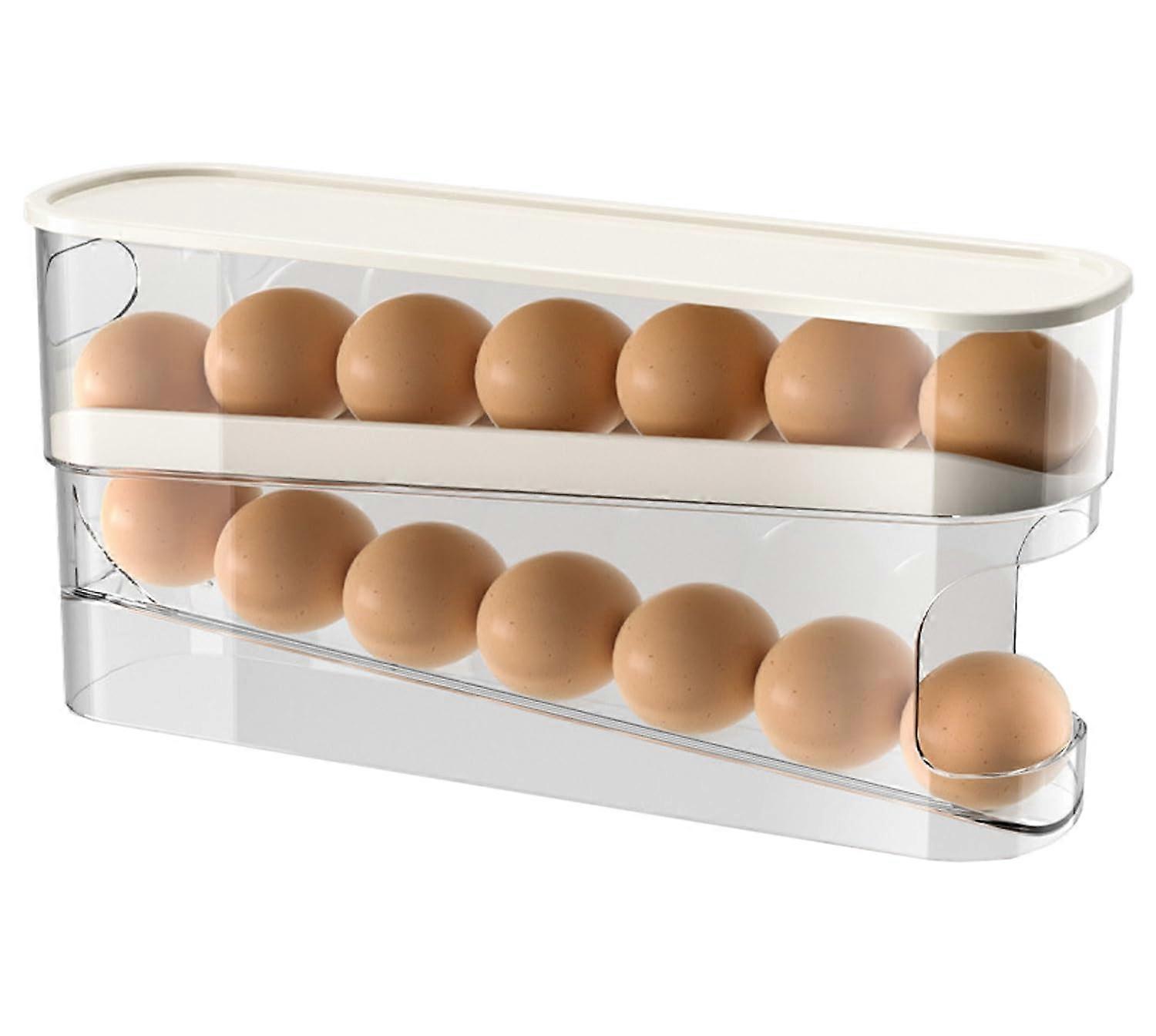 Egg Holder Fridge 2Tier Rolling Egg Dispenser, Automatic 12Count Egg Storage Container, SpaceSaving Organizer