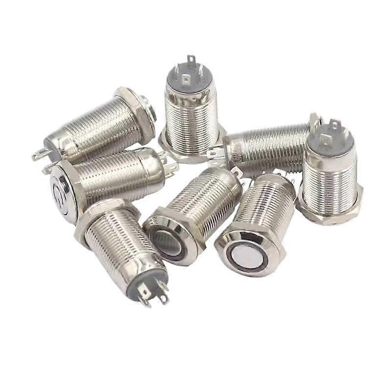 12mm Flat Green LED Metal Push Button Switch, SelfLocking Power Supply, 5V 12V 24V Round