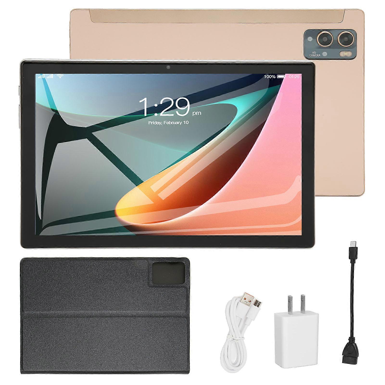 10.1in Tablet Computer 8 Core CPU 8GB 256GB 4G PC with Protective Cover Gold US Plug