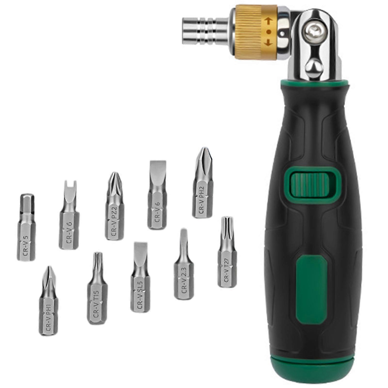 Professional Metal Ratcheting Screwdriver Set 10 Interchangeable Bit Flexible Rotating For Tight Space Complex Repairs Multicolor