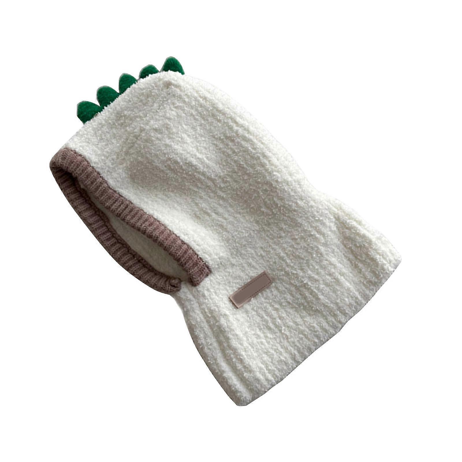 قبعة ديناصور طفل لطيفة مع وظيفة وشاح وظيفية قبعة كنزة صوفية مريحة ارتداء قبعة الطفل هدية للأطفال الصغار أبيض