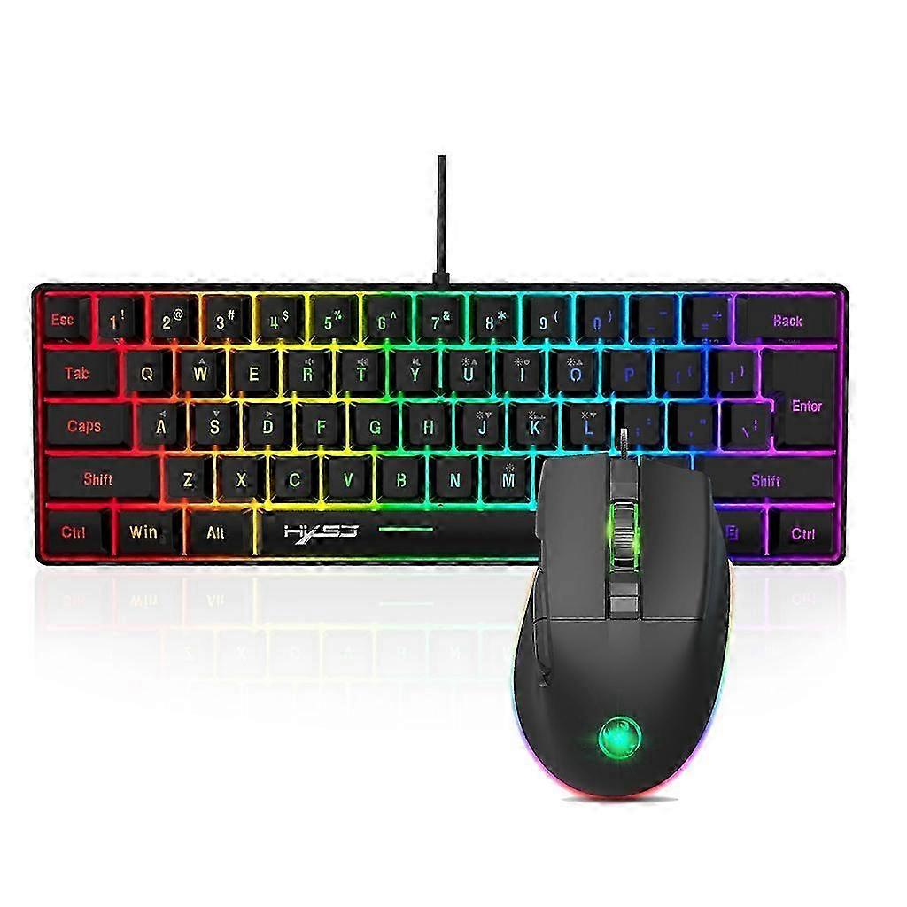 RGB Backlit Keypad 61 Keys USB Wire Gaming Keyboard 7200DPI Mouse Household Computer Accessories for PC Gamers