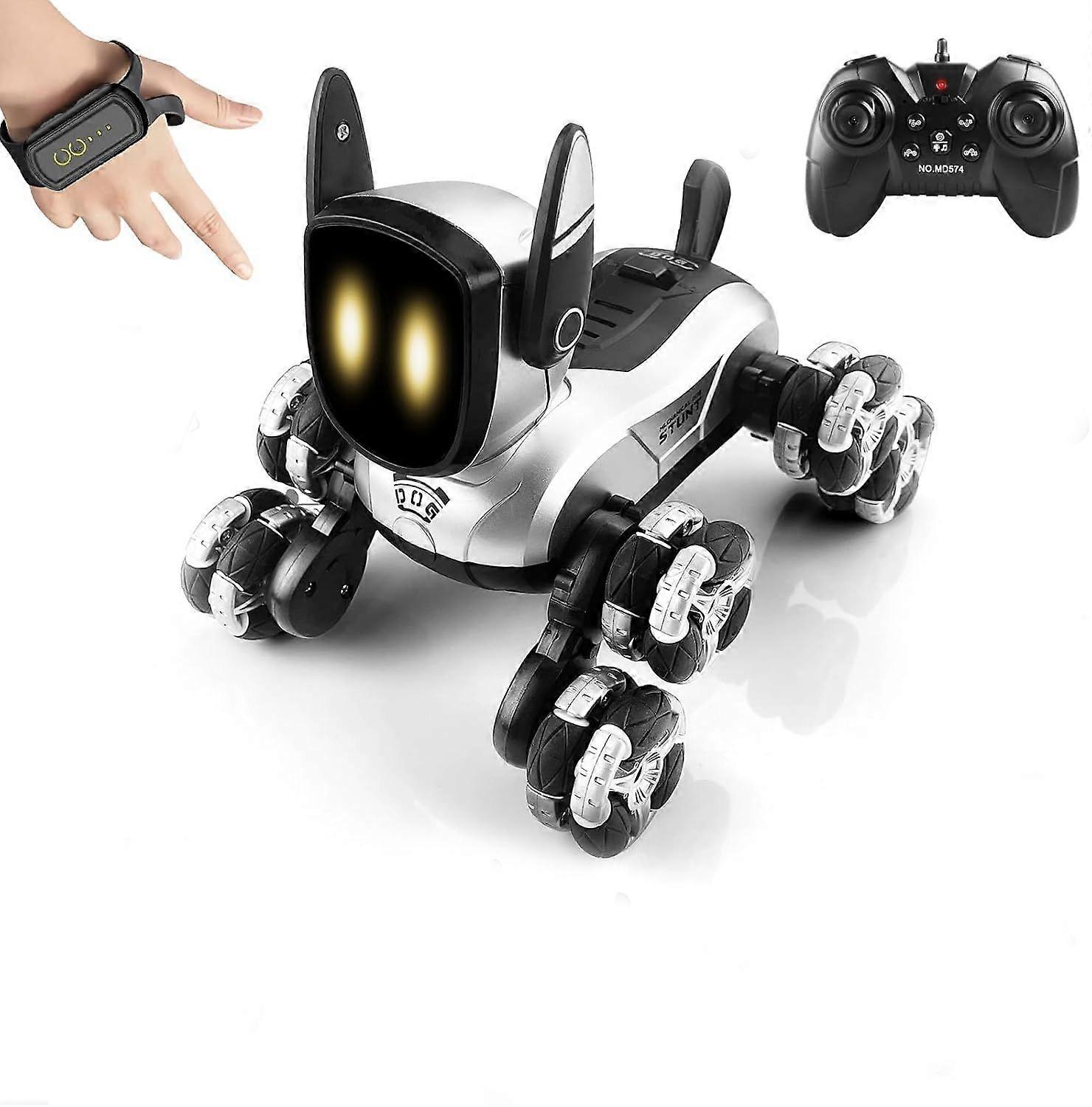 Robot Dog Toy, 2.4GHz 8WD Gesture Sensing rc Stunt car with LED Eyes, 360Rotate Remote Control Dog