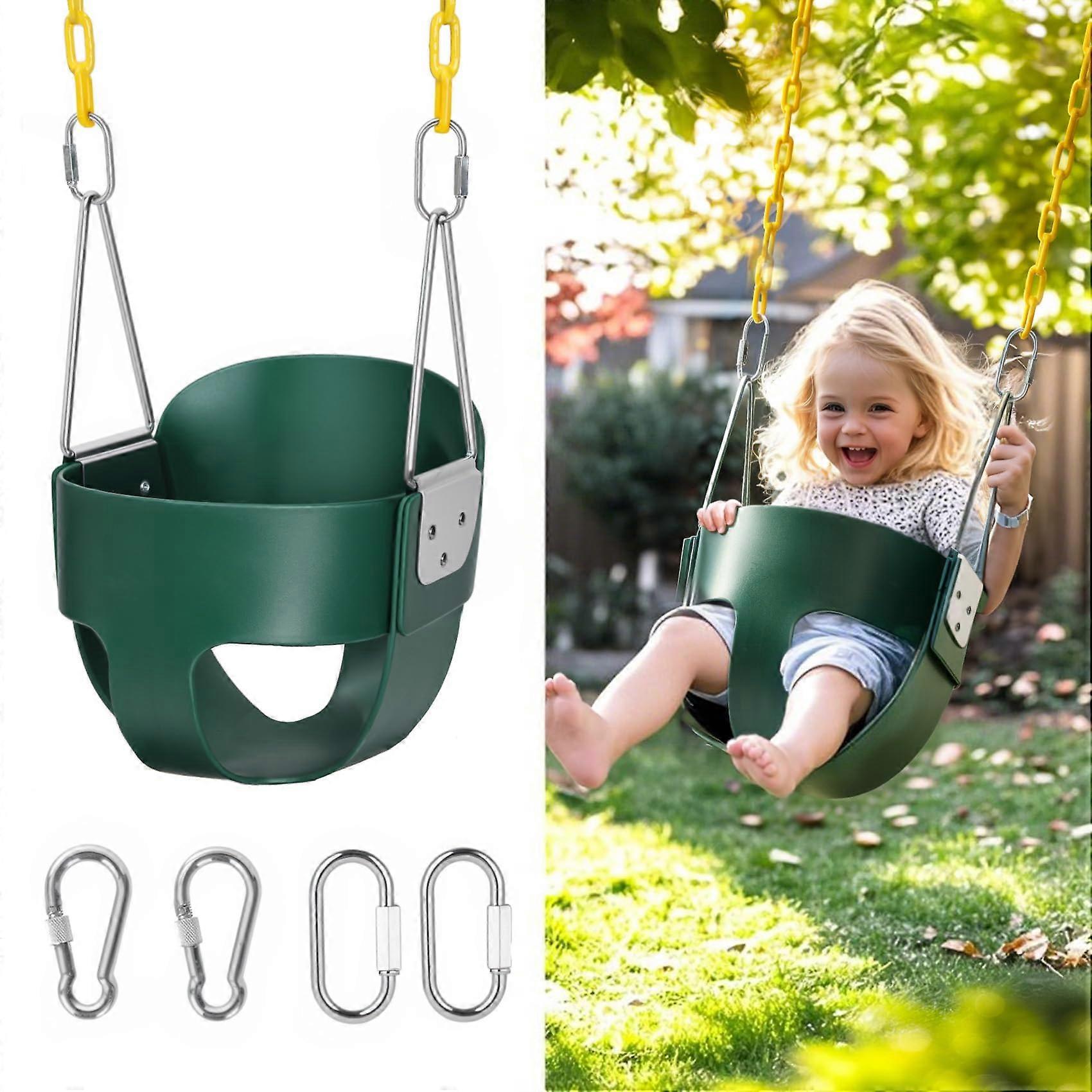 Toddler Bucket Swing with  Back, Safety Coated Chains & Locking Buckles for Backyard Playground