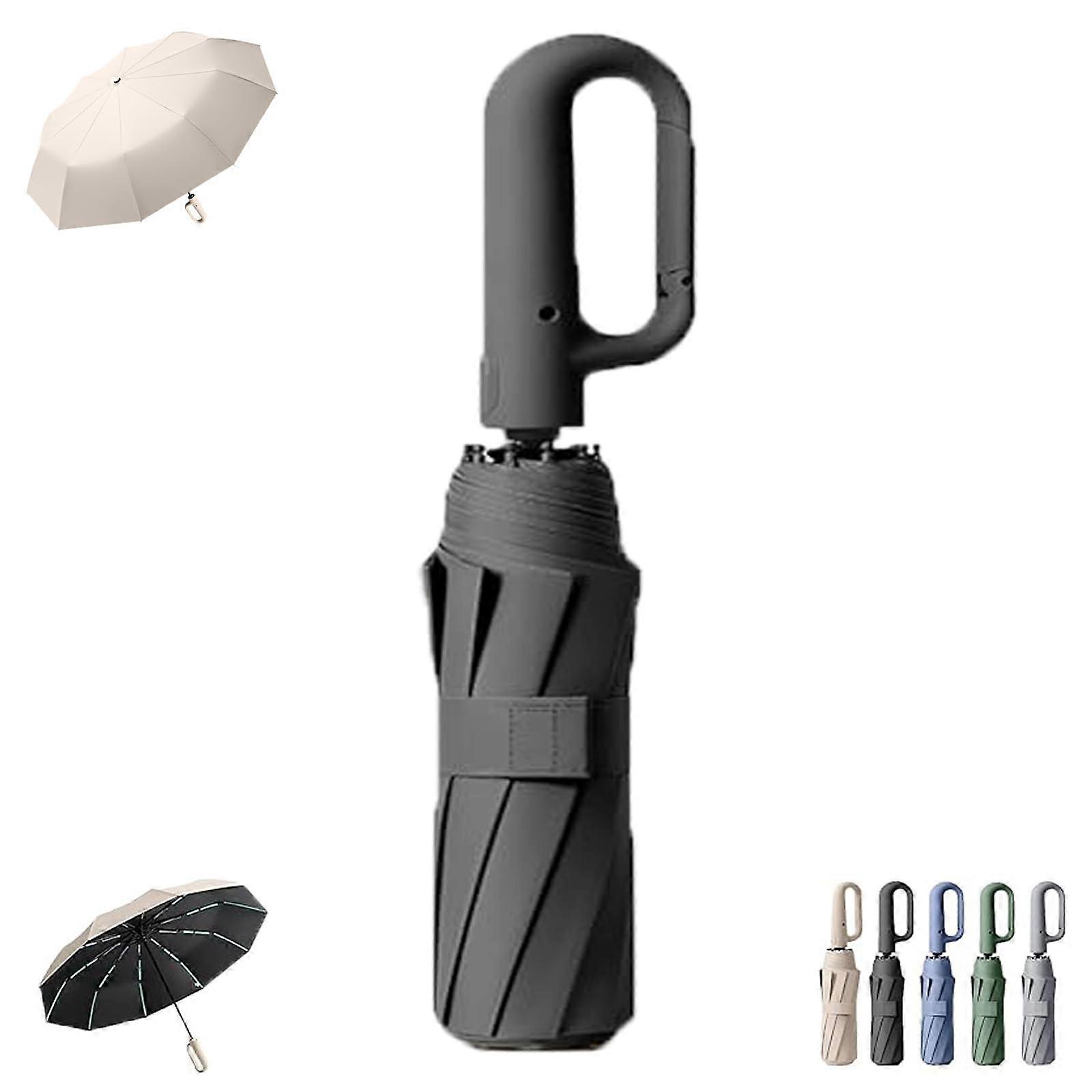 Automatic Windproof Inverted Umbrella with Carabiner Handle and Reflective Safety Strips, 105cm