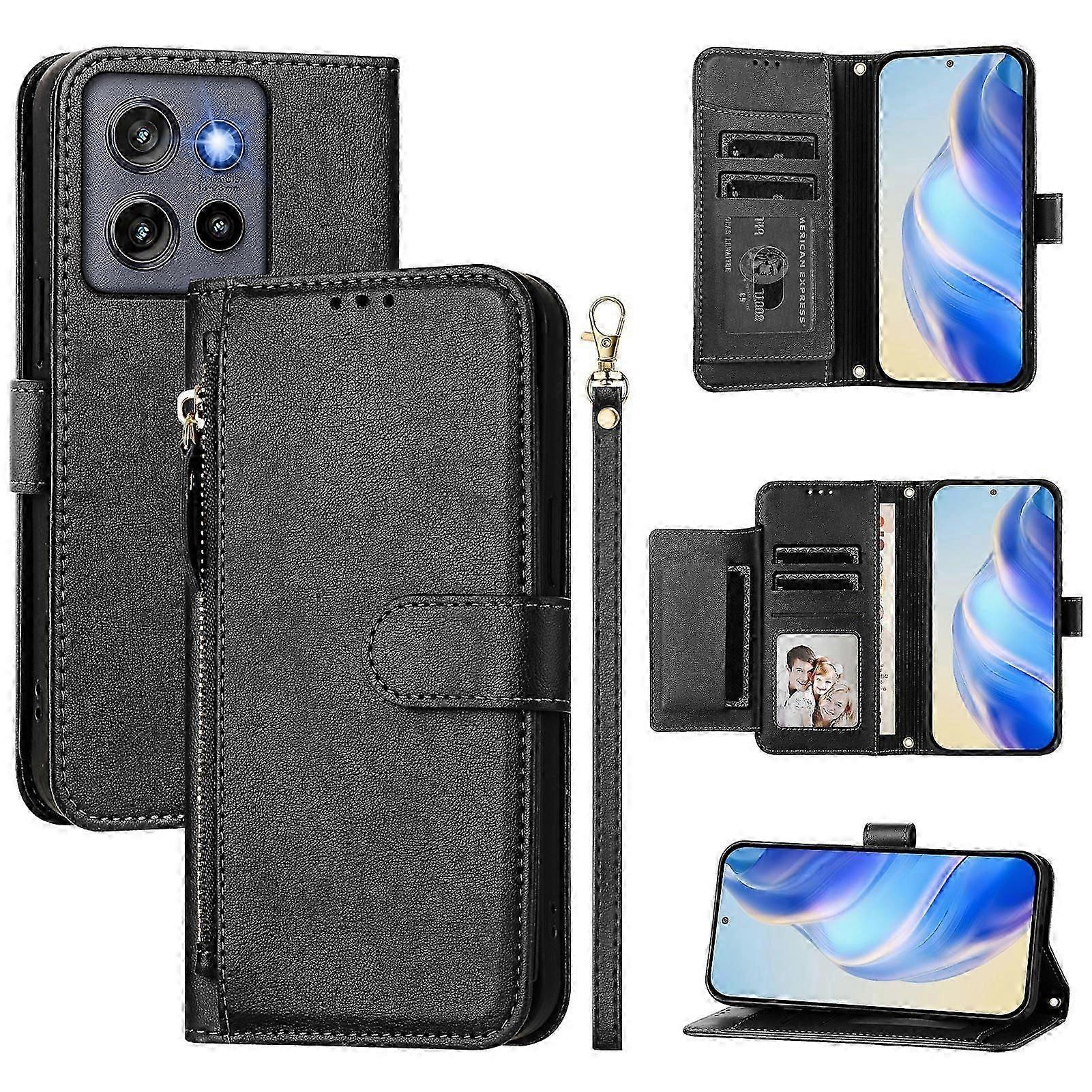 متوافق مع Motorola Edge 50 Neo 5G Case Zipper Pocket فتحات بطاقات متعددة غطاء هاتف جلدي