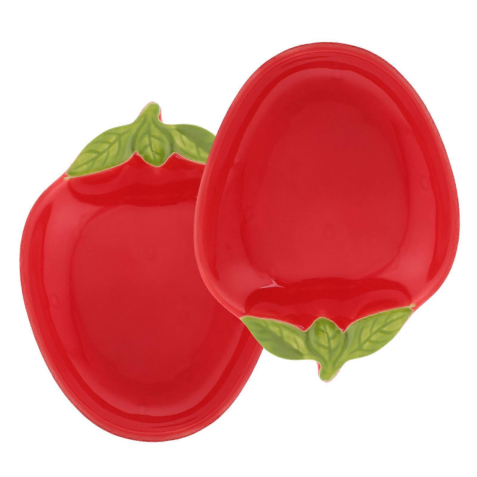 Red Ceramic Appetizer Plates for Home 2Pcs Strawberry Design Snacks Dish