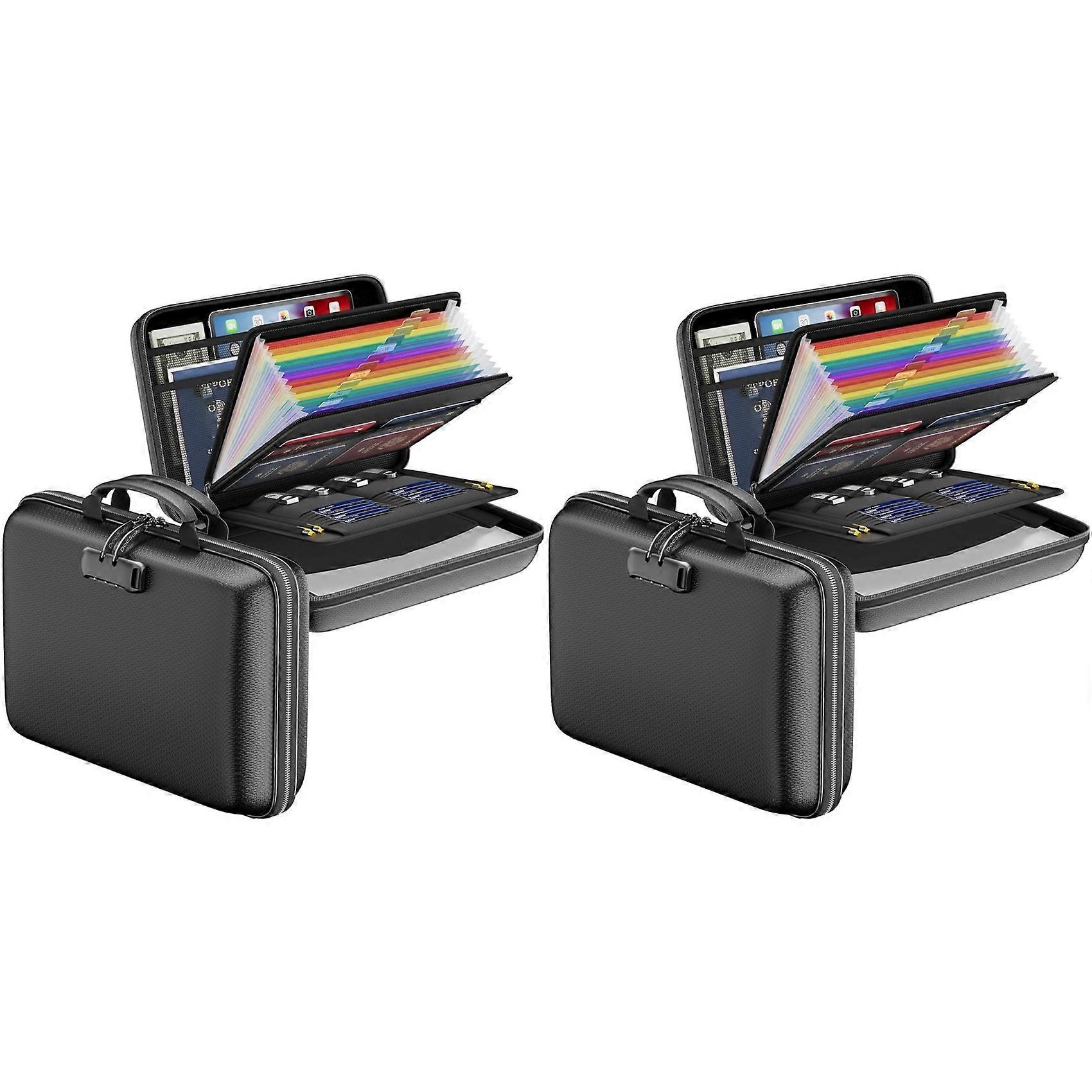 2X Fireproof File Organizer with Lock, Hard-Shell Case Fireproof Document Box with 13 Accordion File Folder