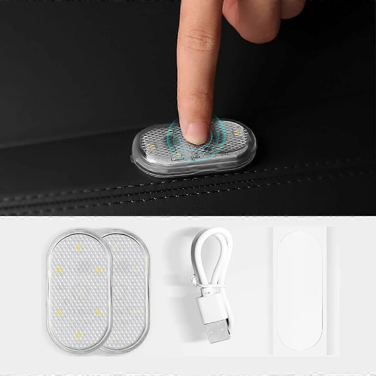 Car LED Interior Lights Warm White USB Rechargeable Touch Control Magnetic Mount 2Pcs