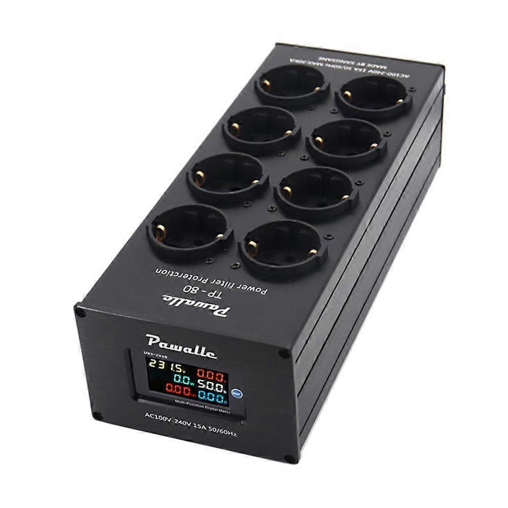 Pawalle TP80 Power Filter Socket Noise Reduction Overload Protection Multi-Function Display Audio Amplifier Plug EU Plug Black
