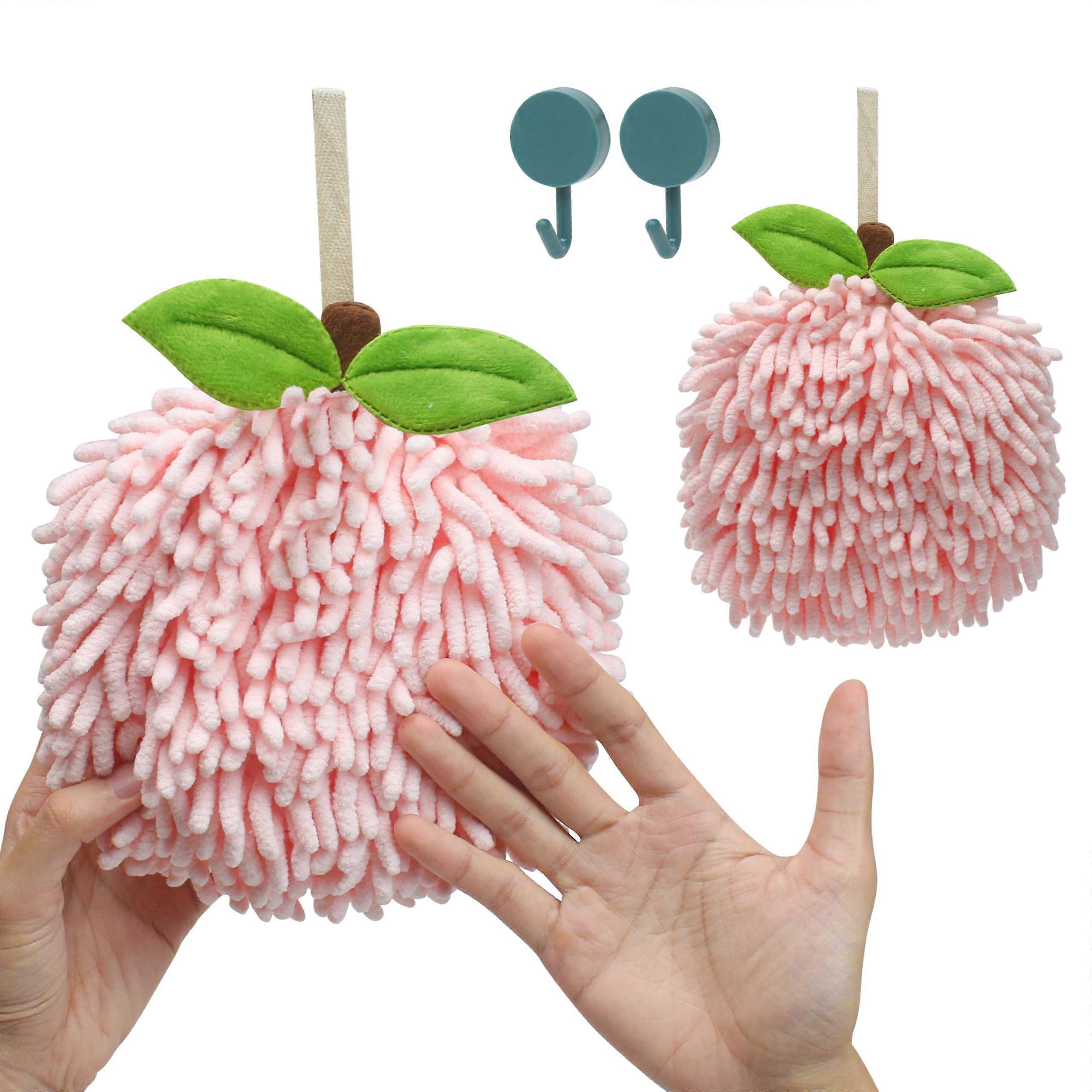 2pcs Pink Microfiber Chenille Hand Towels with Hanging Loop, Quick Dry for Bathroom and Kitchen