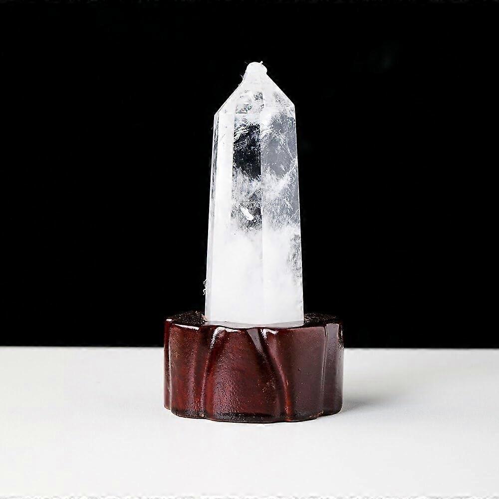 Clear Quartz Crystal Tower with Wooden Base for Meditation and Positive Energy Decoration