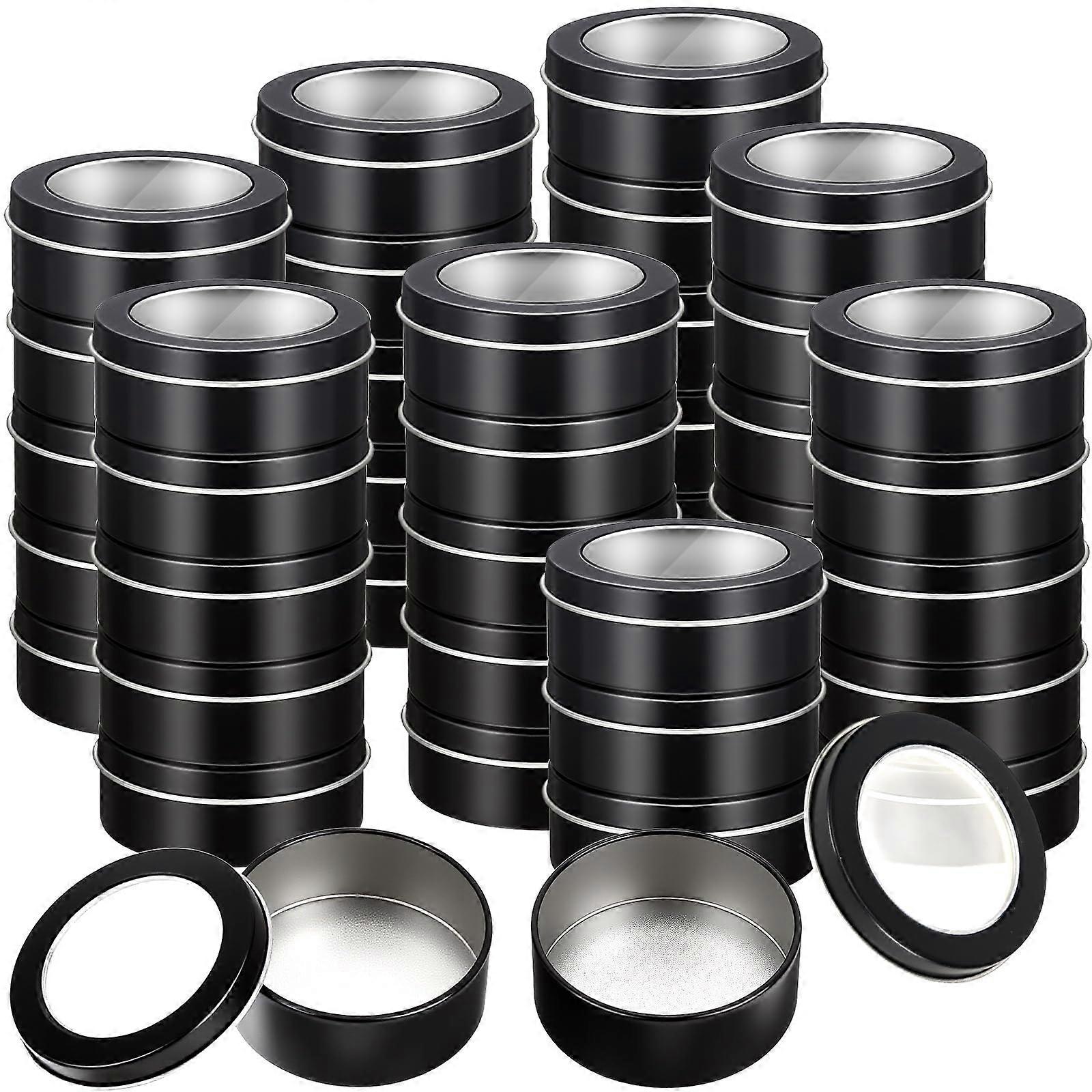 2 oz Metal Tin Containers with Clear Window Lids for Storage, Candles, Spices, Crafts, 48 Pack