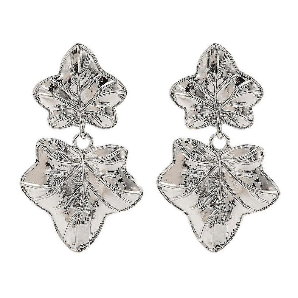 Maple Leaf Alloy Dangle Stud Earrings Platinum 52x31mm