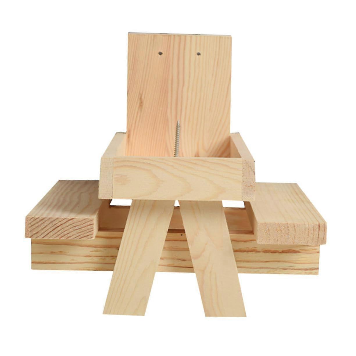 Outdoor Wooden Squirrel Feeder Picnic Table with Easy Corn Mount and Durable Rustic Design