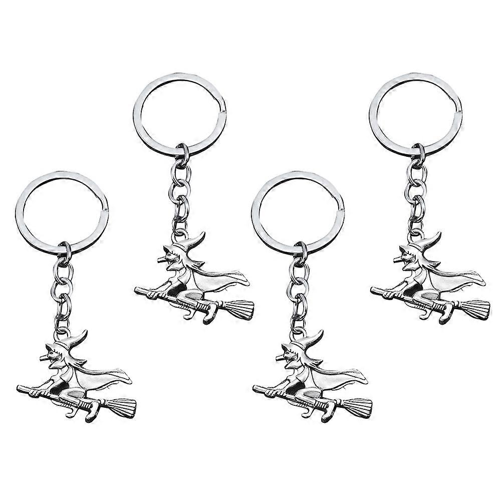 Wizard Broomstick Keychains Alloy Keychains for Decoration 4Pcs Silver Alloy Holders