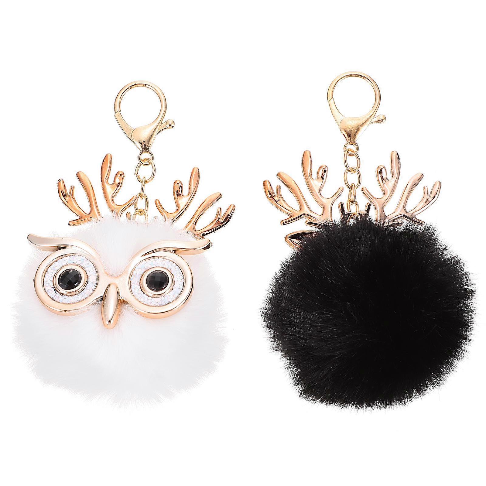 Durable Plush Owl Animal Keychain Charm for Decor 2Pcs Black Material